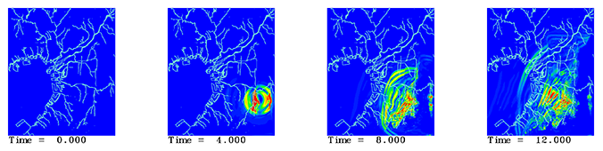 大阪府南河内郡太子町直下付近で2000年8月27日に発生したM4.4の地震の波動伝播の様子（平成16年大阪平野の地下構造調査報告書）