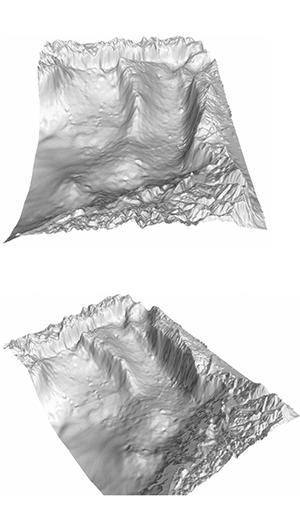 重力により得られた基盤岩標高分布の3D表示