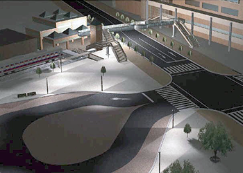 3DCADを用い駅前の再開発設計 昼間イメージ